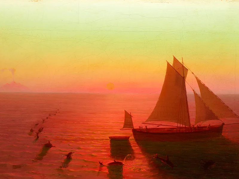 1799-August Kopisch - Una nave in mezzo al mare circondata da delfini
